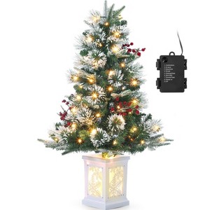 3 ft Prelit Premium Snow Flocked Artificial Christmas Tree with 8 Mode Warm White Led - 1 of 4