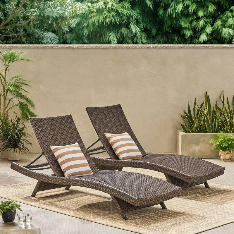 Thira 2pk Wicker Chaise Lounge Brown - Christopher Knight Home, 4 of 8