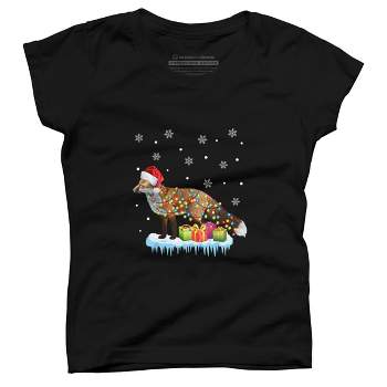 Girl's Design By Humans X-Mas Fox Christmas Lights Funny Wild Animal Design Gift T-Shirt By NekoShop T-Shirt