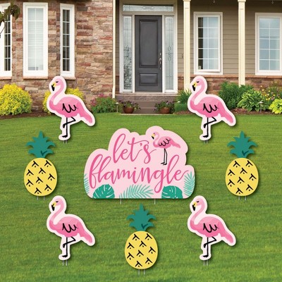 Big Dot of Happiness Pink Flamingo - Party Like a Pineapple - Yard Sign & Outdoor Lawn Decorations - Tropical Summer Party Yard Signs - Set of 8