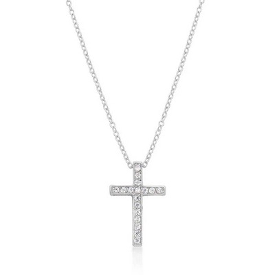 ShineHigh Cubic Zirconia Bling Cross Pendant Necklace – Elegant Sparkling Charm with Rhodium Finish and 15-Inch Chain + Extender
