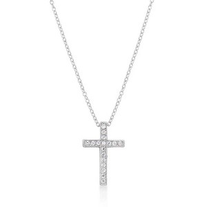 ShineHigh Cubic Zirconia Bling Cross Pendant Necklace – Elegant Sparkling Charm with Rhodium Finish and 15-Inch Chain + Extender - 1 of 1