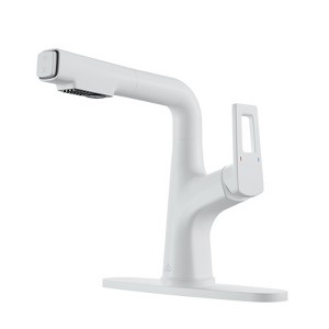 CASAINC Deck Mounted Single Hole 1 Handle Mid-Arc Bathroom Sink Faucet with Pull Down Sprayer, Matte White - 1 of 4