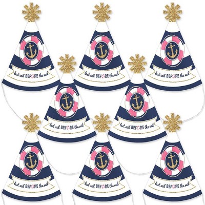 Big Dot of Happiness Last Sail Before the Veil - Mini Cone Nautical Bachelorette Party Hats - Small Little Party Hats - Set of 8