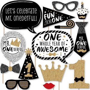 Big Dot of Happiness 1st Birthday Little Mr. Onederful - Boy First Birthday Party Photo Booth Props Kit - 20 Count - 1 of 4
