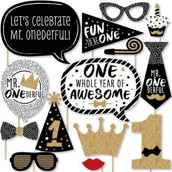 Big Dot of Happiness 1st Birthday Little Mr. Onederful - Boy First Birthday Party Photo Booth Props Kit - 20 Count