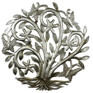Slickblue Versatile 14" Tree of Life Metal Art, Handcrafted Steel in Four Designs: Birds, Dragonfly, Curly, Butterflies - 1 of 3