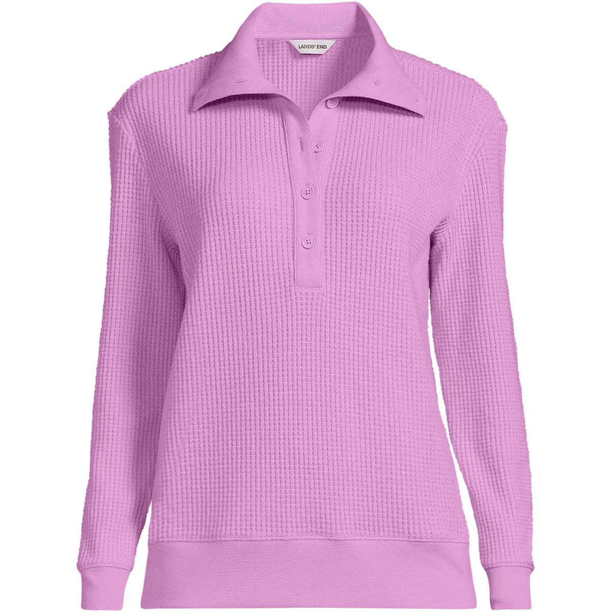 Lands' End Women's Long Sleeve Waffle Button Up Henley - thumbnail 7