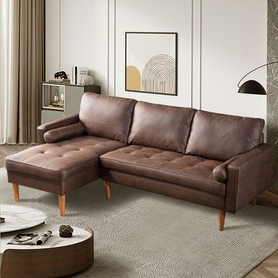 XIZZI Mid-Century Modern Chaise Lounge Sofa - Plush Suede Upholstery, Space-Saving 83" L-Shaped Sectional for Living Room, Light/Deep Brown