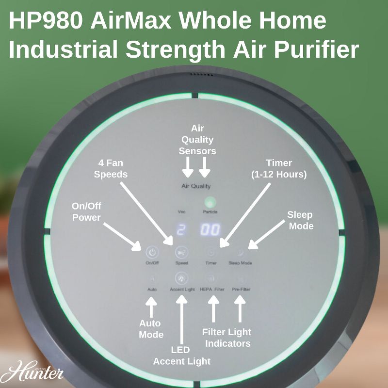 Hunter Fan Company Hunter HP980 AirMax Whole Home Industrial Strength Air Purifier, 31" Tall, Gray, 5 of 11
