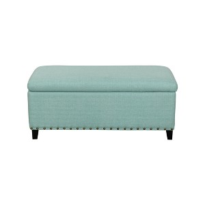 John Boyd Designs Harris Upholstered Storage Bench with Nailheads Aqua, Blue