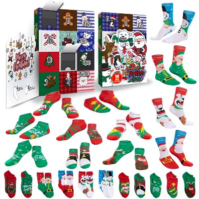 Joyfy 2025 Christmas Advent Calendar: 12-Pair Warm Cotton Socks for Adult Women – 4 Knee-High & 8 Low-Cut Styles, Countdown Calendar for Xmas
