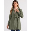 Allegra K Women's Notched Lapel Belted Trench Long Denim Jacket - 3 of 4