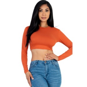 Slickblue Women's Long Sleeve Cropped Top, Crew Neck, Stretch Jersey, Casual Fit, Multiple Color Options, Size S-L - 1 of 4