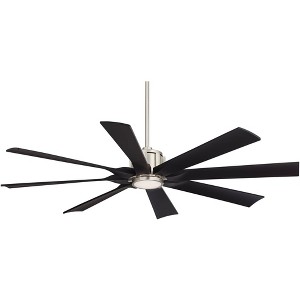 Possini Euro Design 60" Defender Modern Indoor Outdoor Ceiling Fan 8 Blade LED Light Remote Control Brushed Nickel Motor Bedroom Patio Damp Rated - 1 of 4