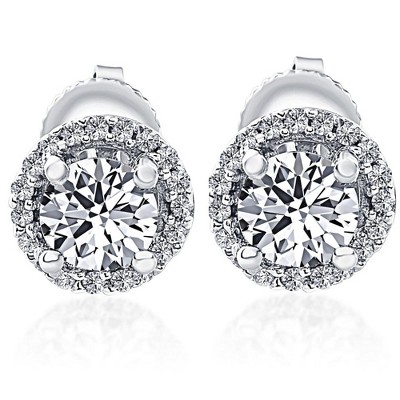Pompeii3 1/2 Ct Halo Diamond Studs With Screw Backs White Gold Lab Created