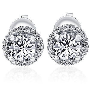 Pompeii3 1/2 Ct Halo Diamond Studs With Screw Backs White Gold Lab Created - 1 of 4