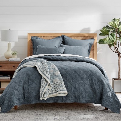 Denim Blue Cotton Twin Quilt Set