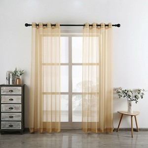 Kate Aurora 2 Piece Designer Sheer Voile Grommet Top Window Curtains - 1 of 2