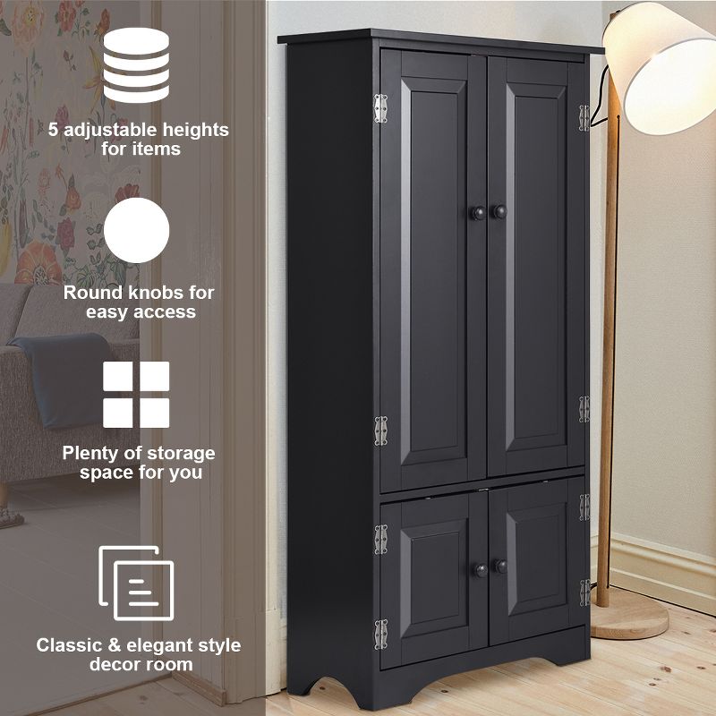 Tangkula Bedroom Accent Storage Floor Cabinet Adjustable Shelves Black/ Off White, 5 of 9