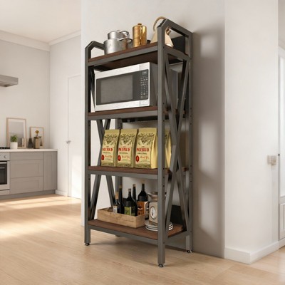 LauKingdom Bakers Rack 4-Level Storage Shelves Mental and Wooden Kitchen Shelves, Kitchen Organizers and Storage, for Garage, Pantry, Bathroom ,25.60'' Length — фото 3