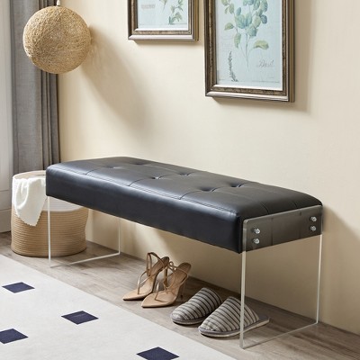 VECELO 44.7" Modern End of Bed Bench, PU Leather Upholstered Entryway Bench with Transparent Legs, Ottoman for Living Room or Bedroom, Black