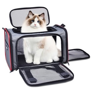 GOOPAWS Soft-Sided Travel Small Dog & Cat Carrier Bag, Gray/Red, 17'' - 1 of 4