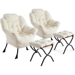 Lazy Chair with Ottoman, Modern Lounge Accent Chair, Leisure Sofa Armchair with Footrest, Reading Armchair with Side Pocket, Plush Pink - 1 of 4