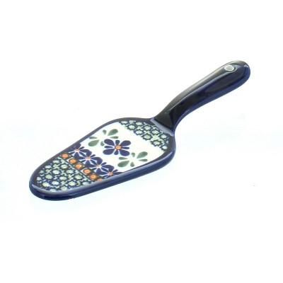 Blue Rose Polish Pottery Mosaic Flower Cake Server