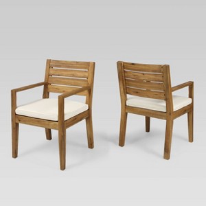 Nestor 2pk Acacia Wood Dining Chairs: Water-Resistant Cushions, Christopher Knight Home - 1 of 4