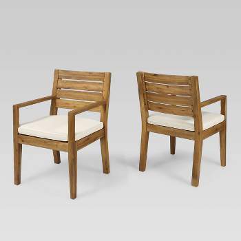 Nestor 2pk Acacia Wood Dining Chairs - Natural/Cream - Christopher Knight Home