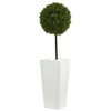 Nearly Natural 3.5-ft Boxwood Ball Topiary Artificial Tree in White Tower Planter UV Resistant (Indoor/Outdoor) - 2 of 2