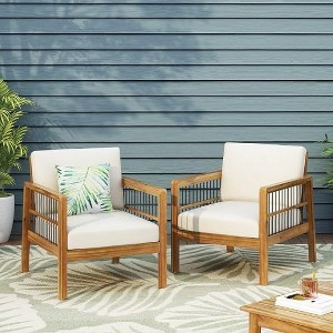XIYUYEU Outdoor Club Chair, Patio Accent Armchair with Wicker Accents & Acacia Wood Frame, for Garden, Patio, Balcony - 1 of 4
