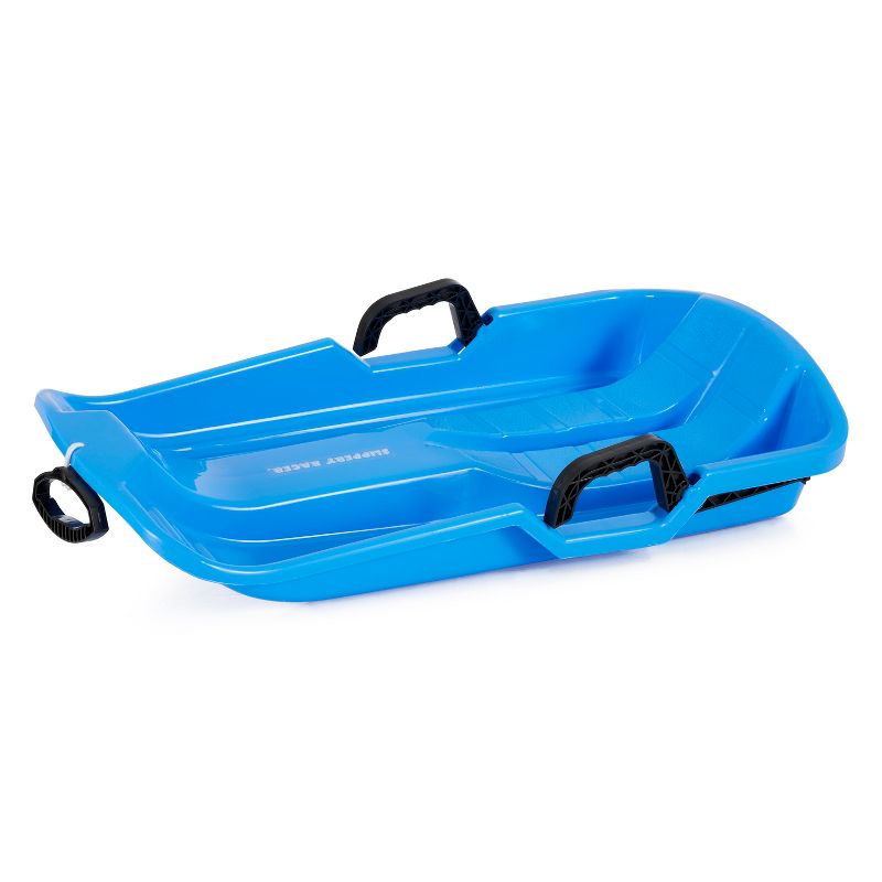 Slippery Racer Downhill Thunder Flexible Kids Toddler Plastic Toboggan Snow Sled with Built In Brake System, Pull Rope, and Handle Grips, Blue, 1 of 7
