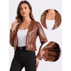 INSPIRE CHIC Women's Collarless Open Front Faux Pocket Faux Leather Crop Moto Jackets - 2 of 4