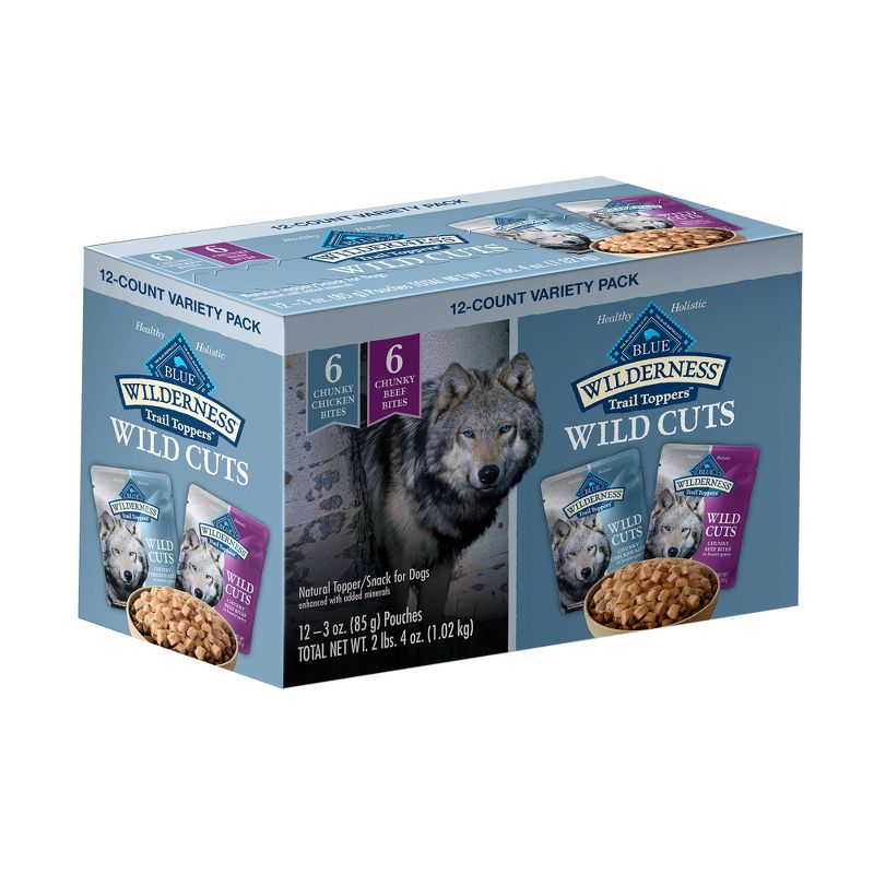 Blue Buffalo Wilderness Trail Toppers Wild Cuts High Protein Natural Wet Dog Food Variety Pack with Chicken and Beef Bites - 3oz/12ct, 1 of 11