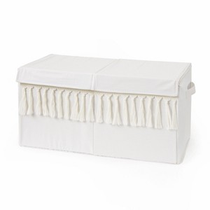 Sweet Jojo Designs Boy or Girl Gender Neutral Unisex Fabric Storage Toy Bin Bohemian Fringe Solid Ivory - 1 of 4