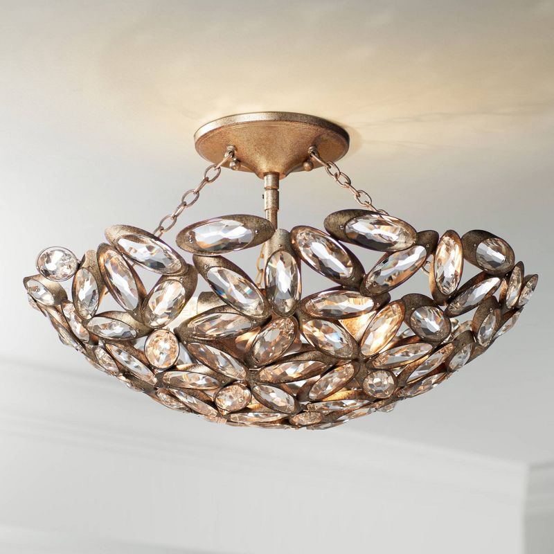 Franklin Iron Works Viera Rustic Ceiling Light Semi Flush Mount Fixture 20" Wide Bronze 3-Light Clear Cut Crystal Mosaic Bowl for Bedroom Living Room, 2 of 10