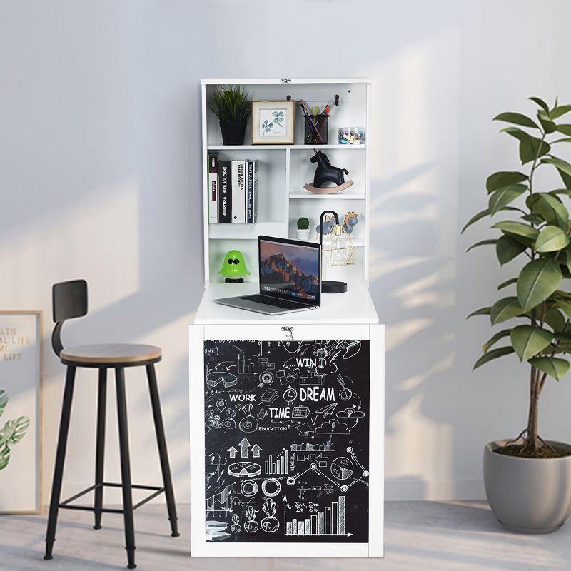 Costway Wall Mounted Table Fold Out Convertible Desk with A Blackboard/Chalkboard Black\Brown\White\Grey, 2 of 11