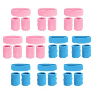 Unique Bargains Terry Cloth Sports Athletic Gym Working Out Headband Wristband Sweatband 10 Sets - 1 of 4