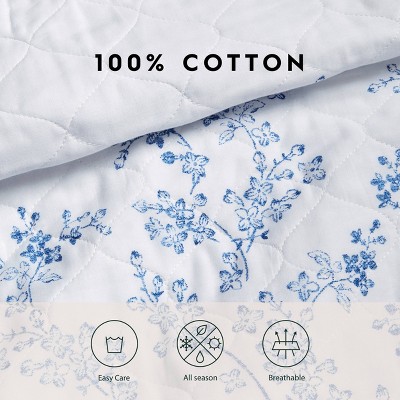 Flora Blue Reversible Cotton Twin Quilt Set
