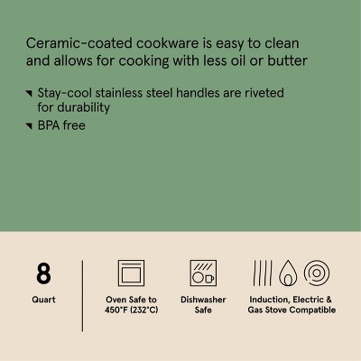 8qt Nonstick Ceramic Coated Aluminum Wide Stock Pot with Champagne Handle Cream - Figmint