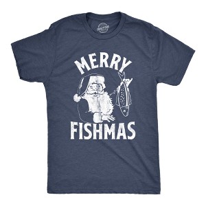 Mens Merry Fishmas T Shirt Funny Christmas Santa Claus Fishing Tee - Crazy Dog Men's T Shirt - 1 of 4