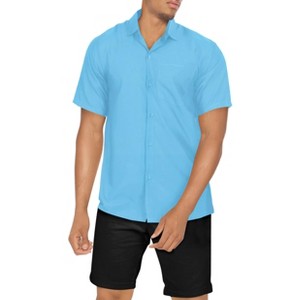 HAPPY BAY Men's Short Sleeve Button Down Solid Shirts Summer Shirt with Pocket Spread Collar Casual Camp Beach Vacation Shirts for Men - 1 of 4