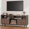 Fluted TV Stand for 75 inch TV, Walnut Entertainment Center with 2 Sliding Doors and Support Leg, Boho Wooden Media TV Console - 2 of 4