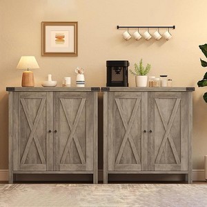 2 Pieces Modern Wooden Sideboard, Farmhouse Sideboard Buffet Cabinet with 2 Doors and Adjustable Shelves, Accent Entryway Console Cabinets - 1 of 4