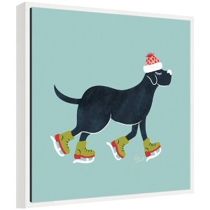 Kate & Laurel All Things Decor Sylvie Framed Canvas Cute Christmas Black Labrador Retriever by Carrie Cantwell - 1 of 4