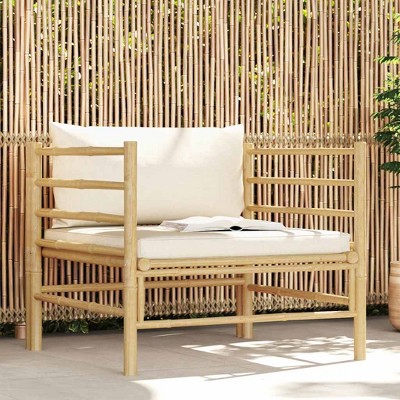 Patio Sofa with Cream White Cushions Bamboo vidaXL