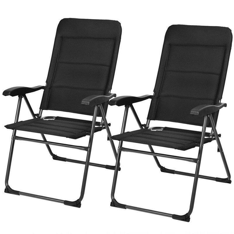 Costway 2PCS Patio Folding Chairs Back Adjustable Reclining Padded Garden Furniture, 5 of 11