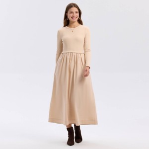 Women's Long Sleeve Woven Knit Midi Sweater Dress - A New Day™ - 1 of 3